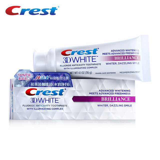 3D White Toothpaste Brilliance + Advanced Stain Protection Vibrant Peppermint Teeth Whitening Tooth Paste Squeezer 1 Tube
