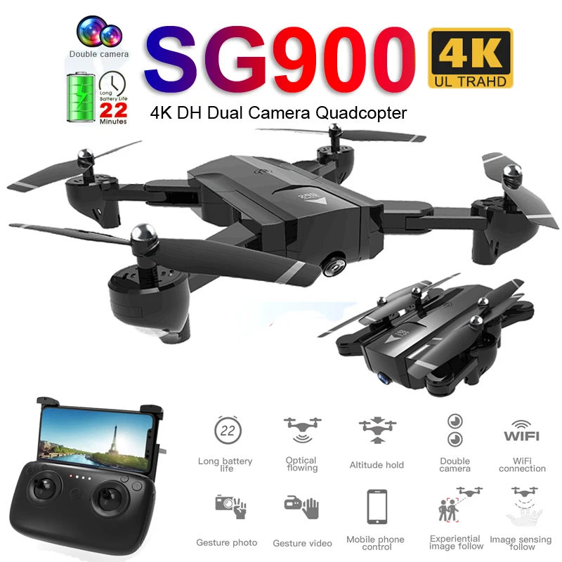 

Drone SG900 Profissional WiFi FPV 720P 4K HD Dual Camera Optical Flow Aerial Video RC Quadcopter Aircraft Quadrocopter Toys E58