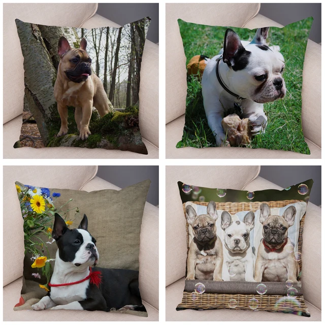 MINI French Bulldog Pillow Case for Home Sofa Car Soft Plush Decor Cute Pet Animal Dog Cushion Cover Printed Pillowcase 45x45cm 6