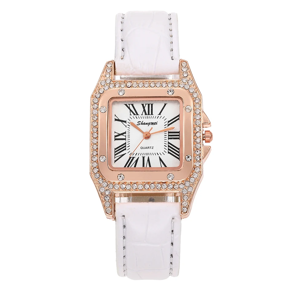 

Montre femme New Square Women Watches Luxury Diamond Roman Quartz Watch Ladies Black White Retro Leather Watch relogio feminino