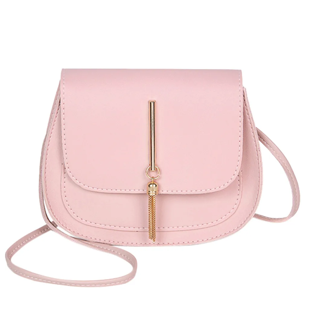 Pink SimpleTassel сумки через плечо для женщин сплошной цвет PU кожа женская сумка модная сумка через плечо Bolsa Feminina# H25 - Цвет: Pink
