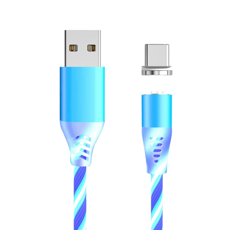 3A цветной светодиодный магнитный кабель для телефона, быстрая зарядка, кабель Micro usb type C, зарядное устройство, кабель usb type C, кабель Micro USB - Цвет: Blue For Type C