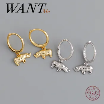 

WANTME Real 925 Sterling Silver Bohemian Cute Rhino Pendant Stud Earrings for Fashion Women Punk Hip Hop Party Animal Jewelry