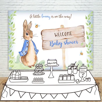 

A Little Bunny is on The Way Backdrop 7x5ft Spring Easter Leaf Little Bees Rustic Wood Baby Shower Backgrounds for Boy and Girls