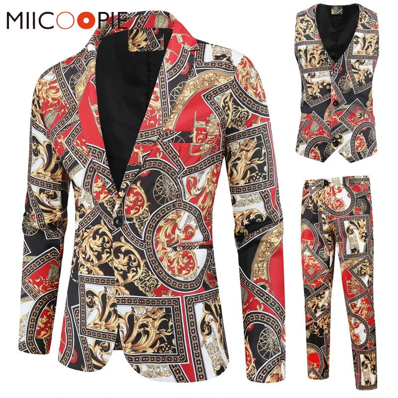 Men Suit 3 Piece Fashion Business Party Paisley Formal Suits Sets Jacket Vest Pants Slim Fit Dress Men Clothing