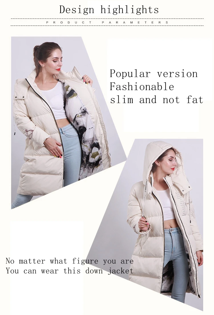 women newest long hooded duck down coats female fashion over knee Korean style warm slim casual clothes popular winter jackets