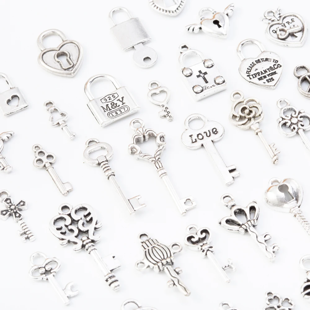 40 шт. 40 различных ключей тибетский серебряный микс Стили Подвески самодельные ювелирные изделия для изготовление браслета ожерелья Аксессуары js2233