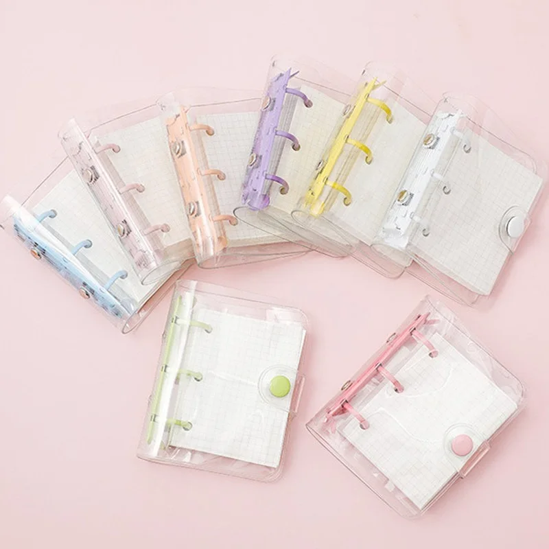 Cute Transparent 3 Hole Mini Loose-Leaf Notebook Planner Organizer Binder Journal Diary Ring Note Kawaii School Supplies | Канцтовары