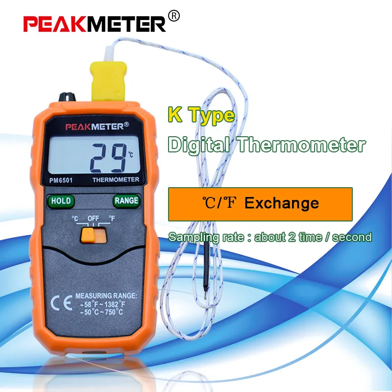 Kopen PEAKMETER PM6501 Professionele Lcd scherm Draadloze K Digitale Thermometer Temperatuur Meter Thermokoppel W Data Hold Logging