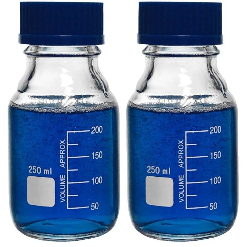 50ml / 100ml / 250ml Glass Round Medium Storage Bottle with Gl45 Nut, Borosilicate Glass, (2 Packs)