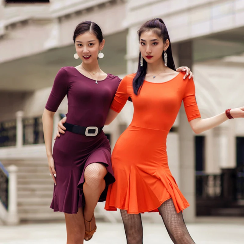 

Latin Dress Ladies Dance Clothes 2019 New Latin Practice Dress Orange Dance Costume Modern White Dance Clothes Women BL2277