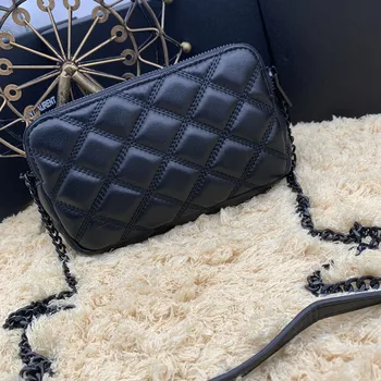 

Women Fashion Luxury Designer Diamond Lattice Double Zipper Clutch Handbag Camera Bag Flap Crossbody Bag Shoulder Bag with Box