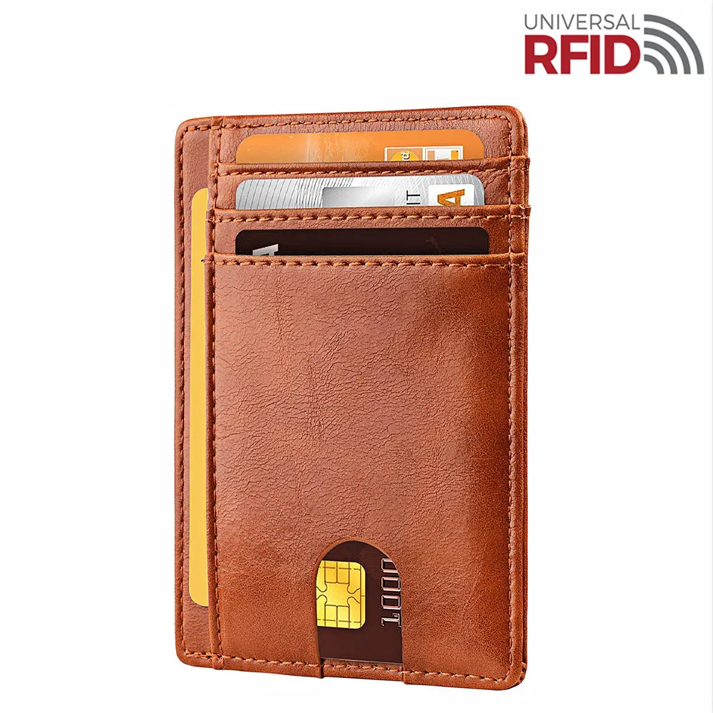Тонкий и тонкий кошелек из натуральной кожи с RFID-блокировкой 8 отделениями для