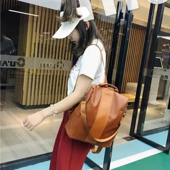 

Women PU Leather Backpack Large Capacity Anti theft Backpack Girls School Bag Casual Waterproof Soft Bagpack /BY