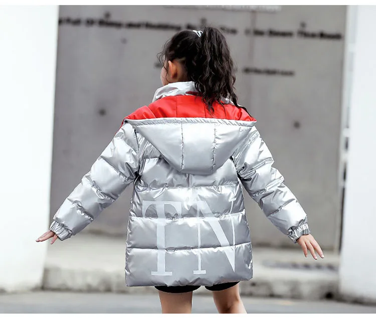 Детская блестящая куртка на утином пуху с капюшоном для девочек, зимняя одежда детские толстые парки теплые пальто-баллон для подростков 11, 12, 14 лет