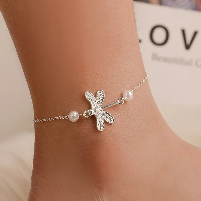 

Hot Sales Dragonfly Anklet Europe And America Beach Women's Dragonfly Pearl Anklet jiao shi pin