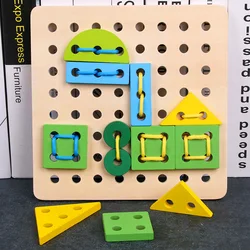 Crianças de madeira 3 6 anos de idade criativo figura geométrica amarrando brinquedos montessori educação precoce brinquedos de forma em constante mudança