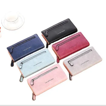 

The new pu leather lady's purse is a pure color matte zippered lady's long handheld wallet mobile phone bag free of shipping