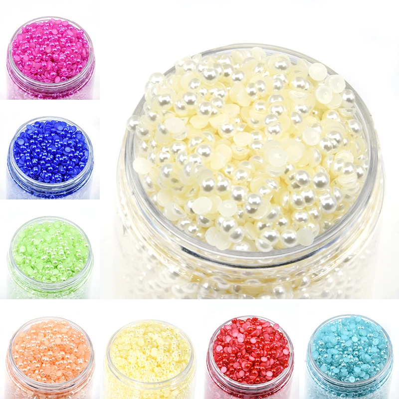 4mm 500pcs Abs Half Round Pearl Bead Flat Back Scrapbook Beads For