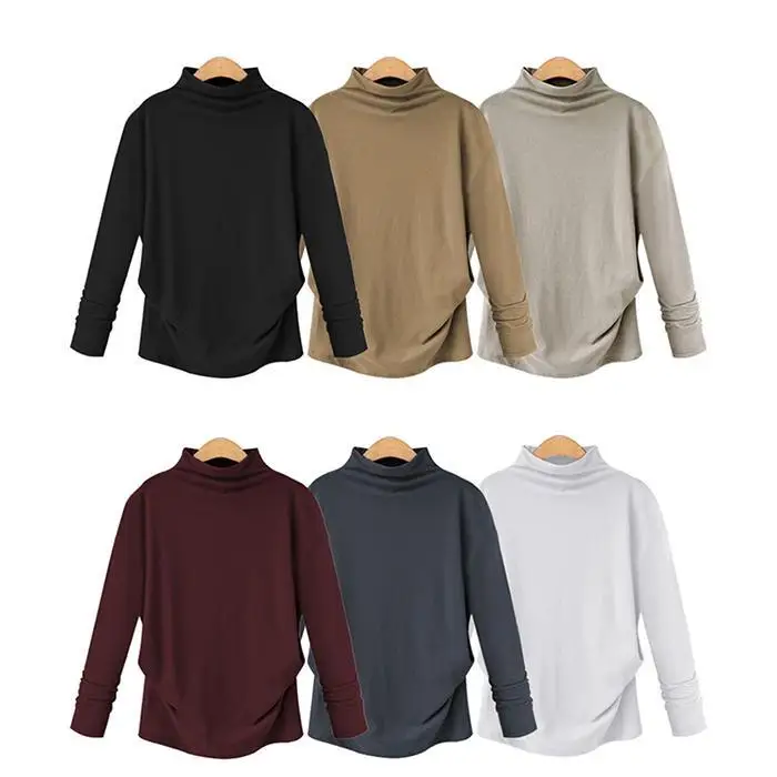 Autumn Winter Women Turtleneck Long Sleeve Shirt None Solid Casual Loose Tops Casual Autumn