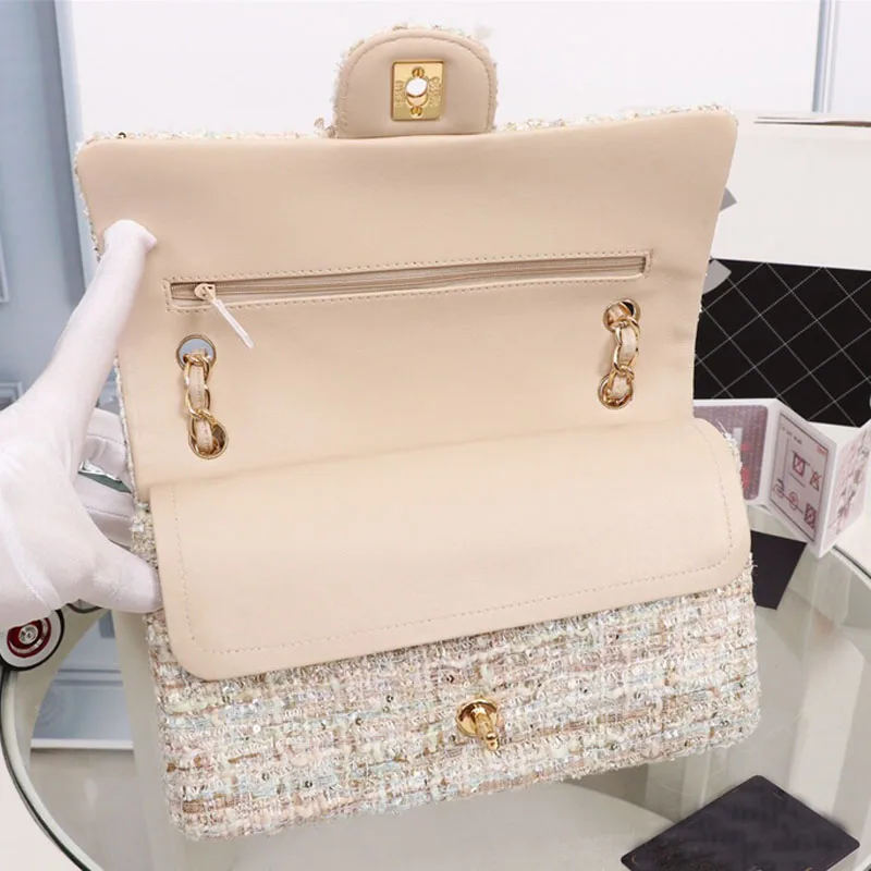 

Luxury woman handbags 2019 high quality Real leather with linen women bags famous designer gold chain women Knit vintage totes
