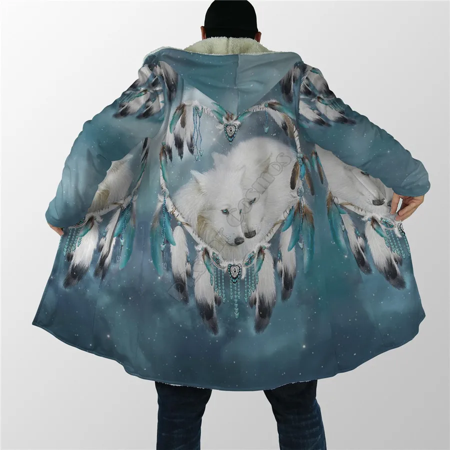 Winter Men For Women Hooded Cloak Wolf 3D All Over Prined Fleece wind breaker Warm Hood Cloak