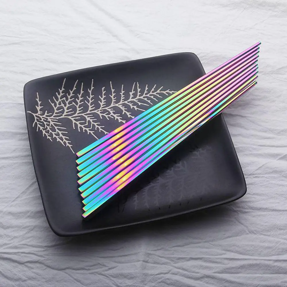 1pair Rainbow Chinese Chopsticks 23cm Mirror Polished Food Grade Top Stainless Steel Chopstick Sushi Sticks Baguette Chinois