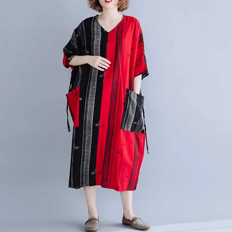 

4XL 5XL 6XL 7XL Plus Size For Women Black Striped Dress 2020 Summer Vintage Cotton Casual Big Size Female Lady Dresses Vestidos