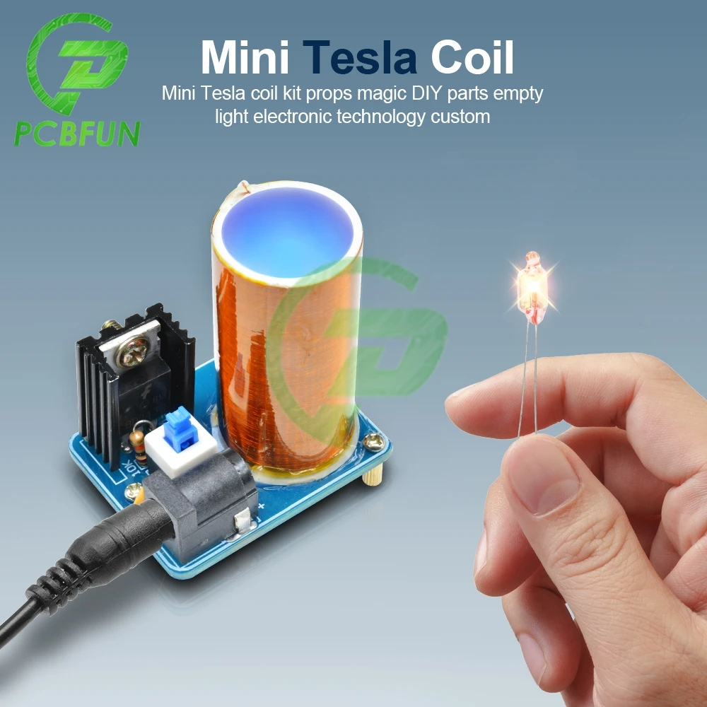 12V BD243 Mini Tesla Coil Kit Magic Props DIY Parts Empty Lights Technology Diy Electronics BD243C Wirelessly Transmit Electric |