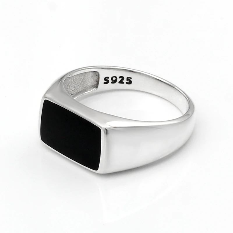 Turkish Men Ring 925 Sterling Silver Rectangle Black Enamel Thai Silver Ring for Men Women Unisex Fashion Jewelry Dropshipping - Image 3
