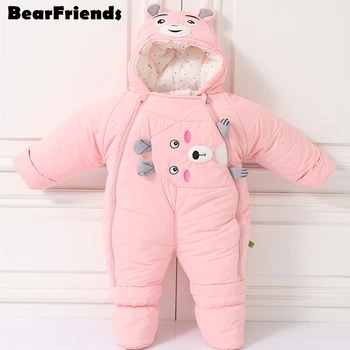 

-30 degrees Russian new Cartoon bear winter overalls clothes baby jumpsuit kids girl coat infant snowsuit boy snow wear clothing