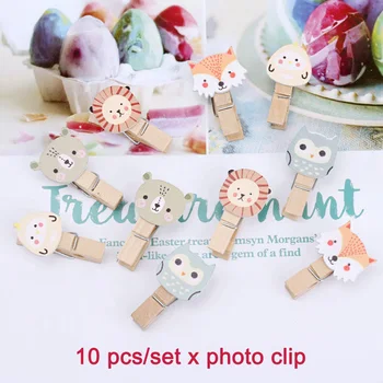 

10pcs Paper File Note School Mini Craft DIY Cartoon Animal Owl Snacks Wooden Storage Photo Clip Office Binding Supplies