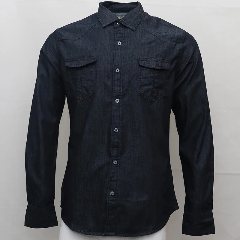 Мужские синие джинсы рубашка camisa masculina Для мужчин рубашки с длинным рукавом хлопок социальный hombre угадать сорочки мужские Для мужчин рубашки в полоску - Цвет: Синий