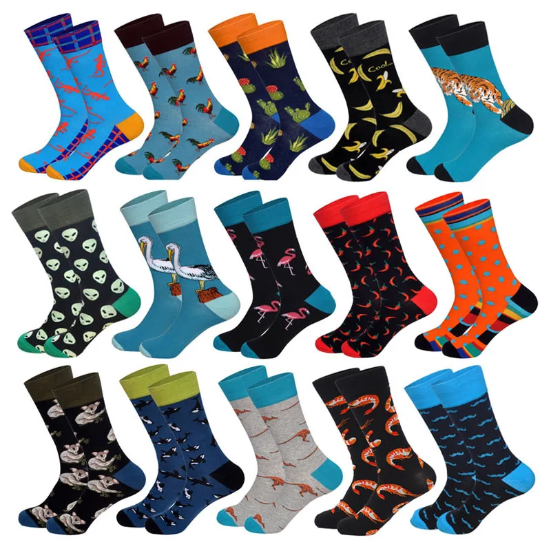 Colorful Harajuku men socks funny Alien Koala Chili for man novelty casual color crew happy wedding gift | Мужская одежда