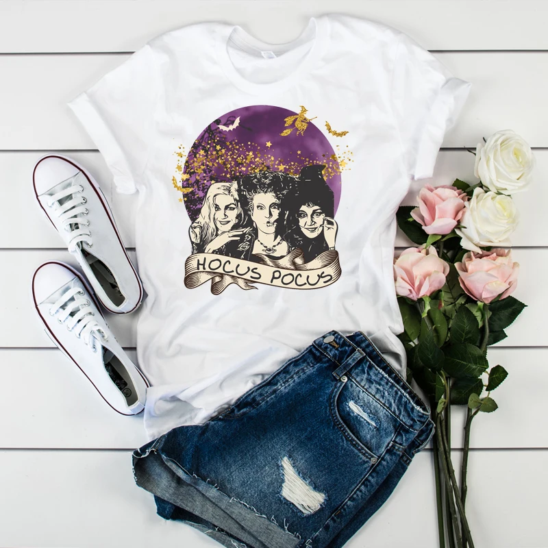 

Women Cartoon Witch Bat Fashion Womens T Hocus Pocus Halloween Top Graphic Tee Shirt Ladies Tshirt Female Clothes T-shirt