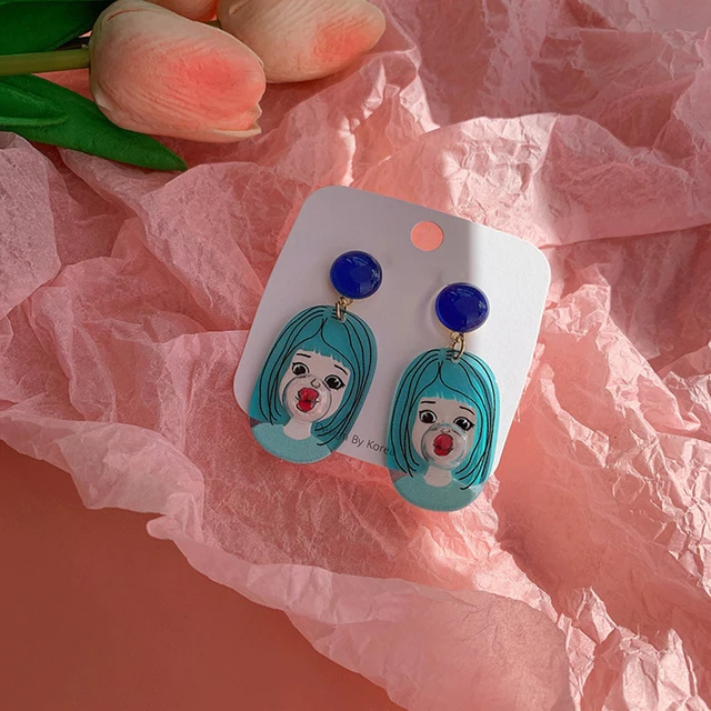 2021 Korean Fashion Geometric Funny Blowing Bubble Temperament Drop Earrings For Women Acrylic Cute Girls Trip Jewelry Gifts Blue