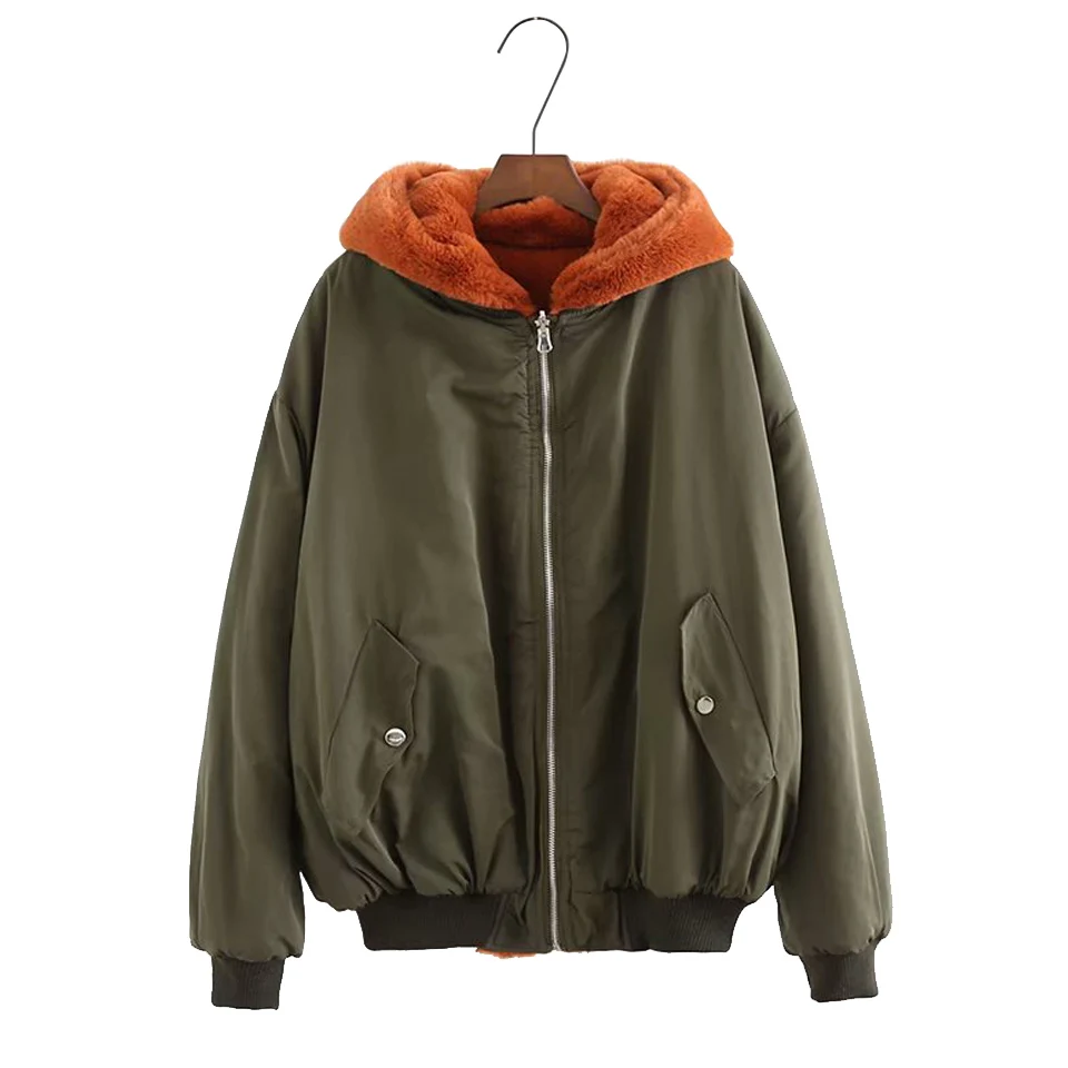 Зимние женские модные парки куртки пальто с капюшоном шерстяная подкладка Двусторонняя одежда куртка Женская свободная плюс размер парка верхняя одежда - Цвет: ArmyGreen