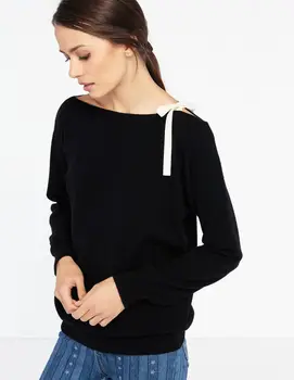 

17 Summer Small Fresh Shoulder Lace Off Shoulder Wool Knitting Shirt Black M635 Lose Money Qing