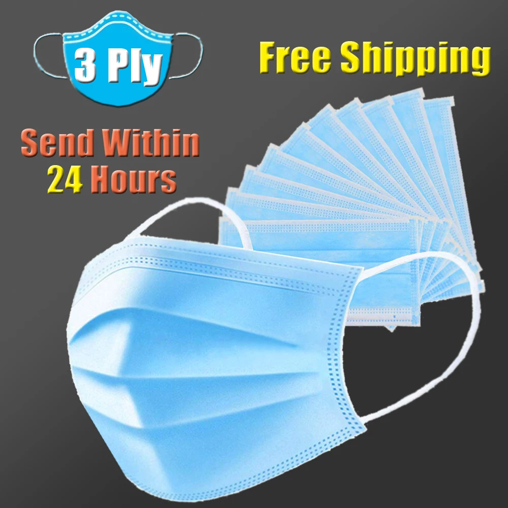 

50pcs Disposable Mouth Face Mask Anti-Dust 3 Layer Mouth Masks Anti-pollution PM2.5 Breathable Masks Face Care Elastic Earloop