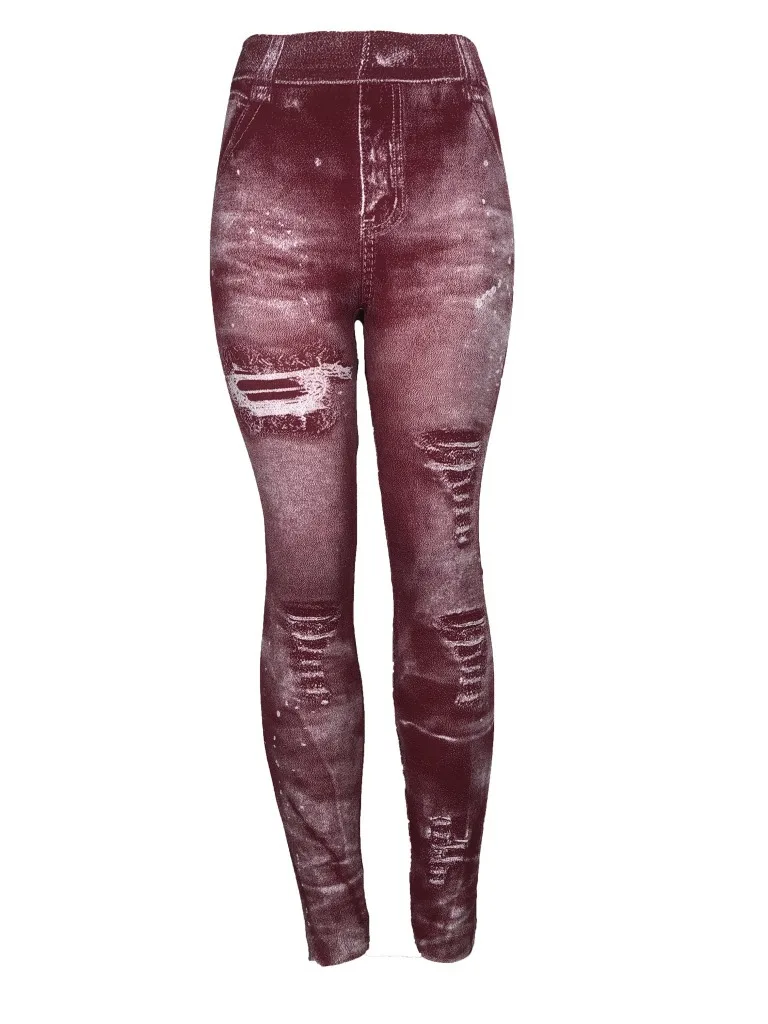 Женские имитация потертых лосины из джинсовой ткани повседневные узкие эластичные брюки-карандаш с высокой талией