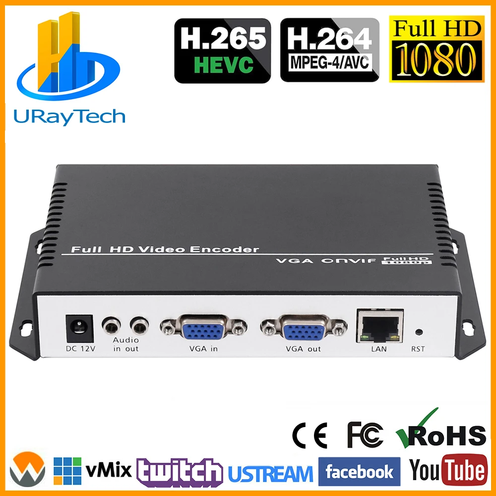 Видеокодер HEVC H.265 H.264 с VGA на IP IPTV RTMP RTMPS SRT UDP PNVIF для YouTube Facebook и т. д. потокового