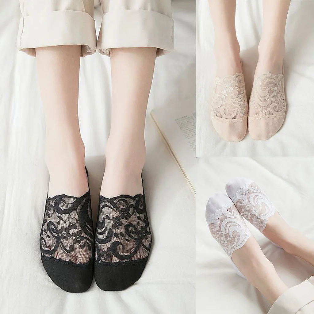 Носки, женские носки, смесь хлопка, кружевные противоскользящие женские невидимые носки, короткие носки, женские короткие носки