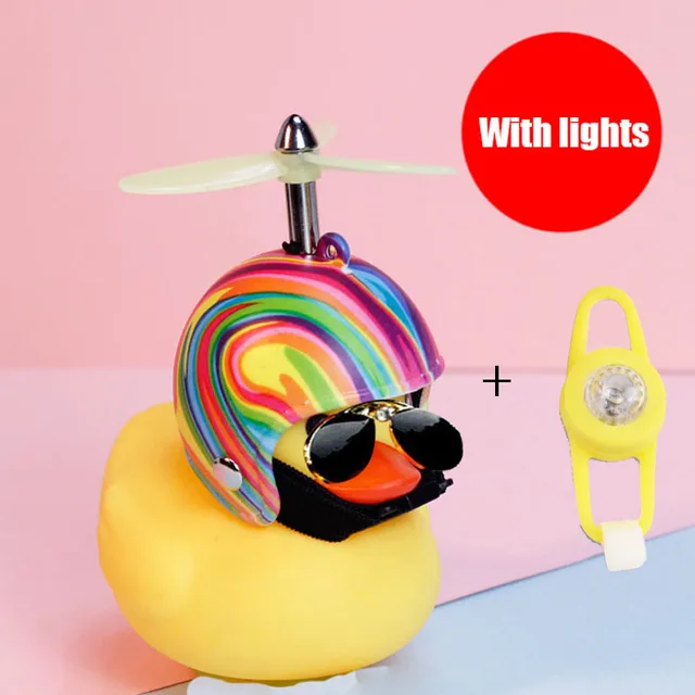 Small Yellow Bike Duck Bicycle bell Luminous Airscrew Helmet Duck Ducky Bicycle Wind Motor Riding Cycling Lights Horn Rainbow light