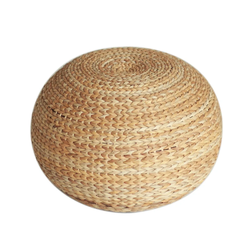 Spherical round straw stool sitting seat living room Japanese style rattan cushion natural hand woven foot |