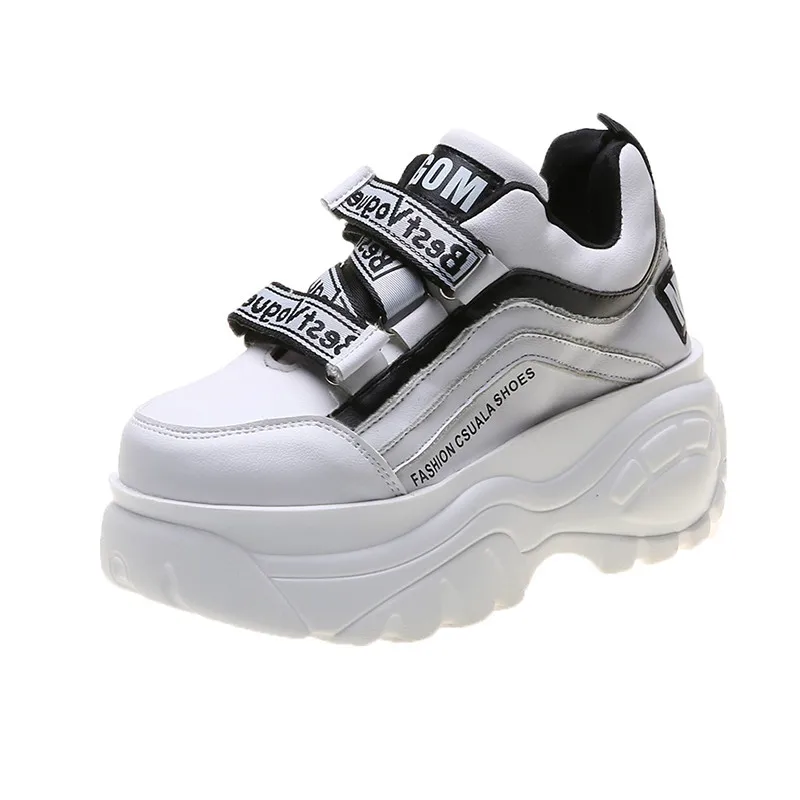 WDHKUN/женские кроссовки на толстой подошве; цвет белый, черный; Лоскутная обувь на высокой платформе; женская повседневная обувь на танкетке; сезон осень-зима - Цвет: Белый