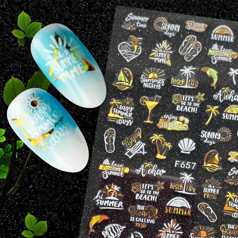 

1 Sheet 3D Palm Tree Sticker Nail Decals For Nail Art Decoration Summer Time Tattoo Decals Manicure Tips For Nail Art Decals