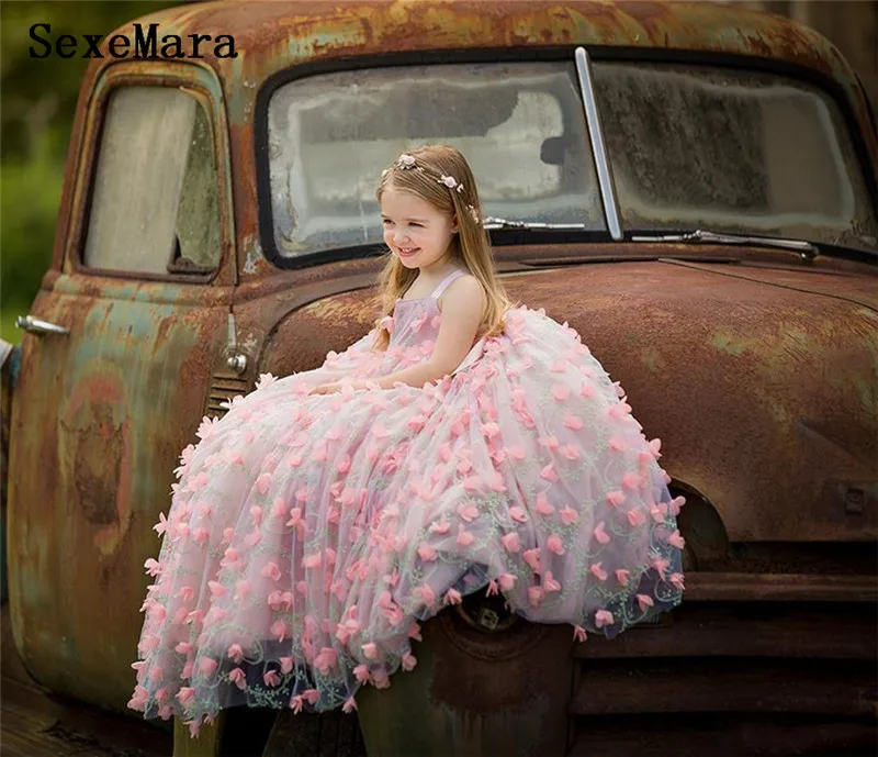 Sweet Pink Flower Girl Dresses For Weddings Ankle Length Kids Pageant Gowns First Communion Dress for Special Occasion
