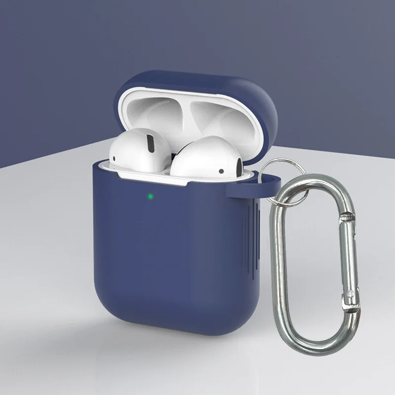 Airpod Case Cover For Apple Soft Silicone Case For Airpods wireless headsets Charger Case Airpods 1/2 universal hanger cover - Цвет: Dark blue