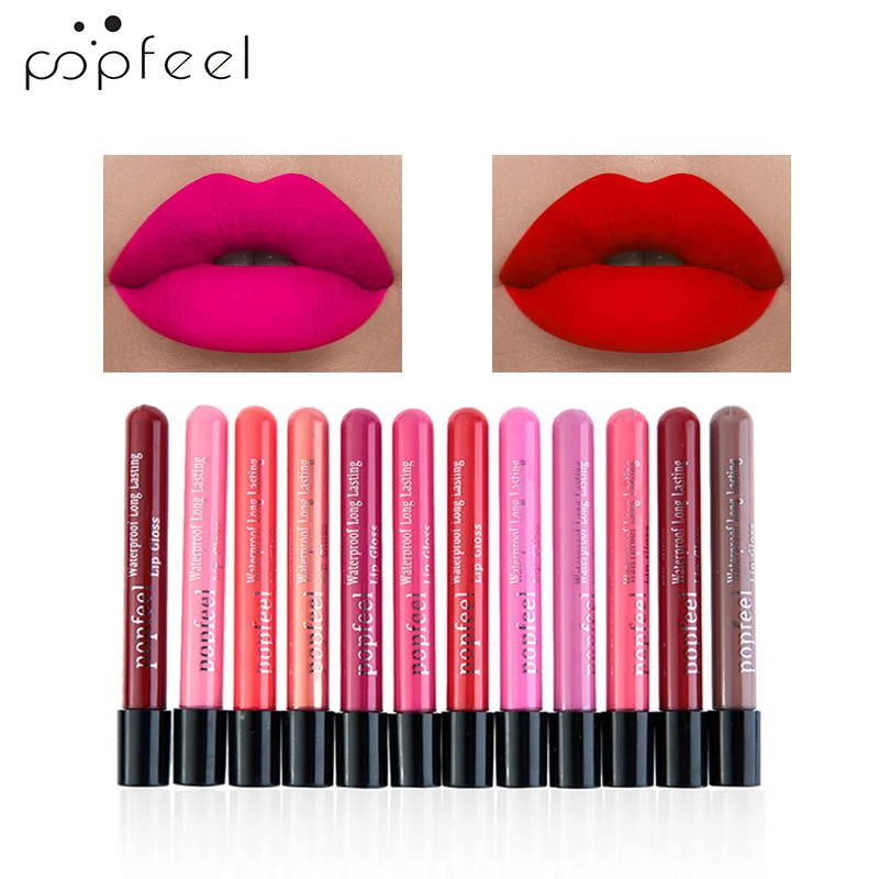 

POPFEEL New Arrivals 4 Color Lip Makeup Matte Lip Gloss Long Lasting Lip Tint Pigment Waterproof Lipgloss Nude Velvet Lipstick
