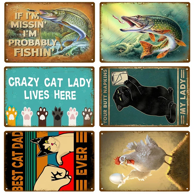 Fishing Metal Sign Industrial Deco Vintage Poster Vintage Retro Tin Sign Aesthetic Living Room Metal Wall Decor Decoration Mural